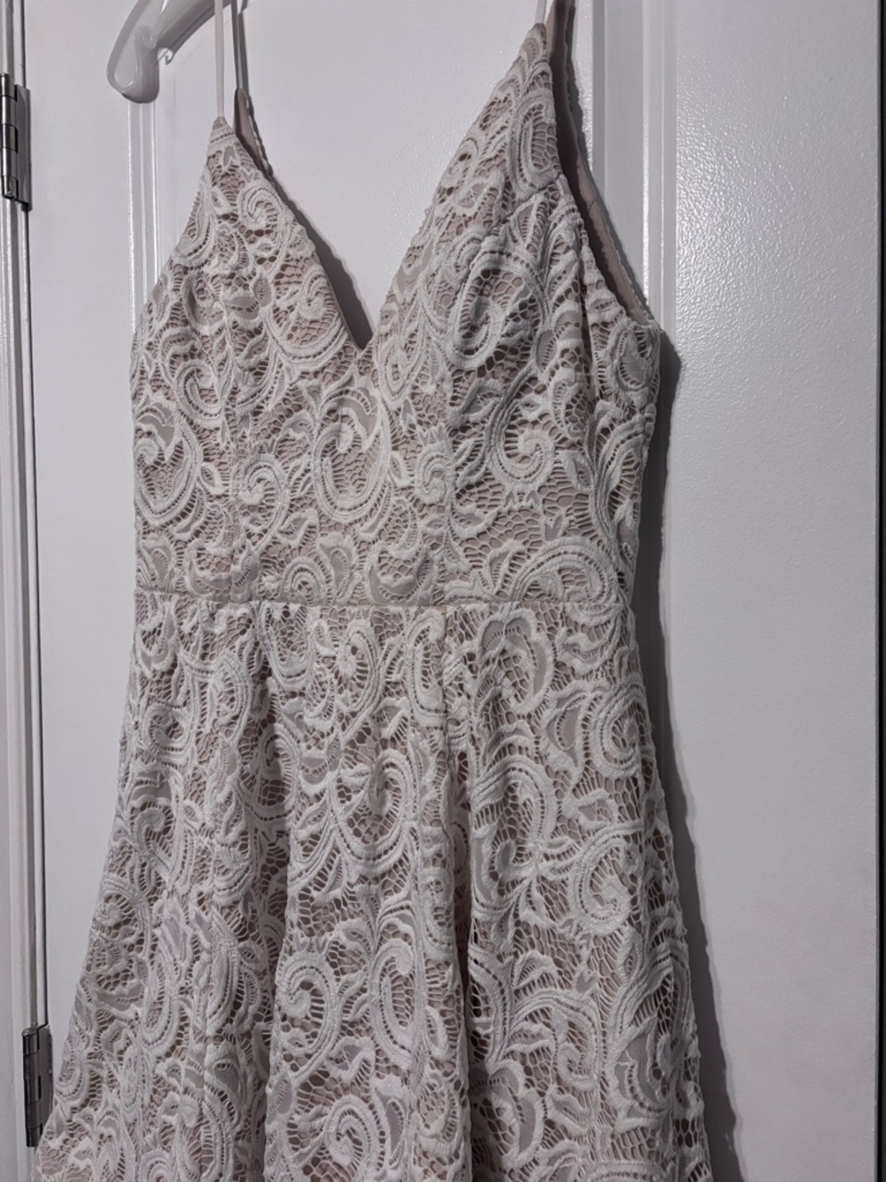 Sequin Hearts Lace Fit & Flare Mini Dress Ivory Boho Coquette Size Large